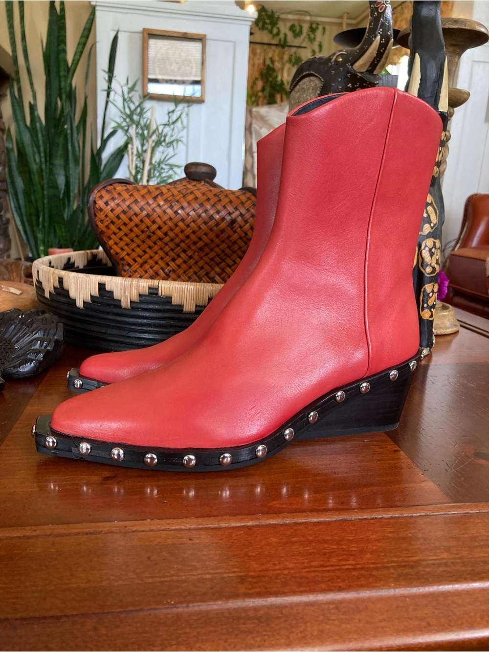 Rag & Bone “Santiago” Pointed Toe Wedge Bootie in Fiery Red - Picture 3 of 13